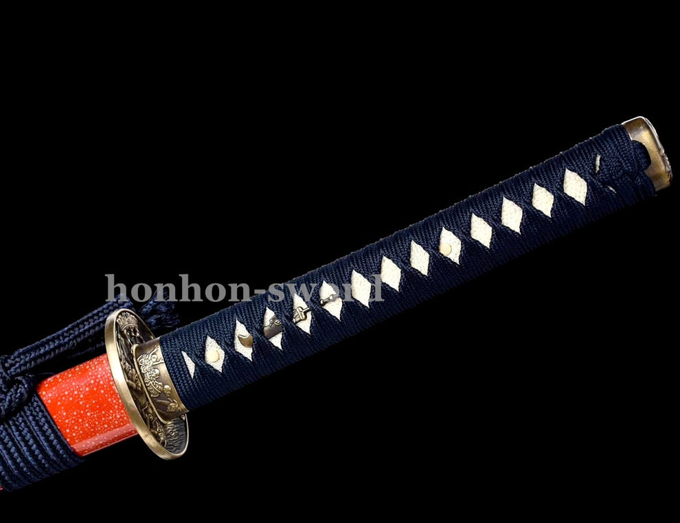 9260 Spring Steel Katana Mirror Polished Japanese Samurai Sword Red Sa ...