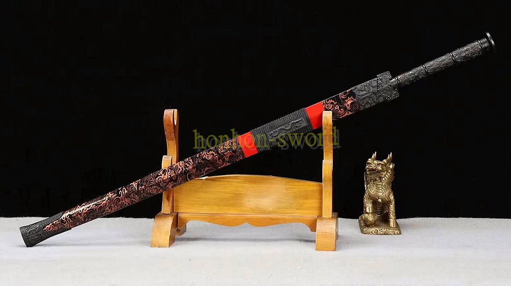 Épée chinoise Han Jian en acier à haute teneur en manganèse, lame bleue prête pour la bataille 