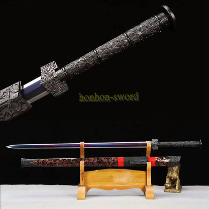 Épée chinoise Han Jian en acier à haute teneur en manganèse, lame bleue prête pour la bataille 
