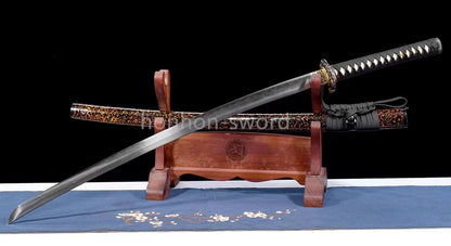 Folded Steel Clay Tempered Katana Beige Blade Full Tang Samurai Sword  For Battle