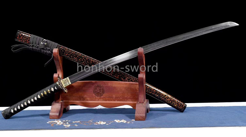 Folded Steel Clay Tempered Katana Beige Blade Full Tang Samurai Sword  For Battle