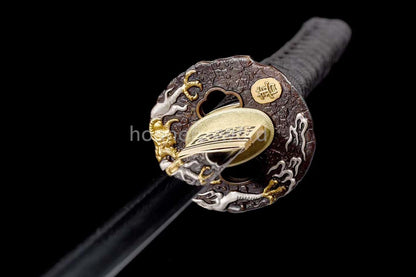 Folded Steel Clay Tempered Katana Beige Blade Full Tang Samurai Sword  For Battle
