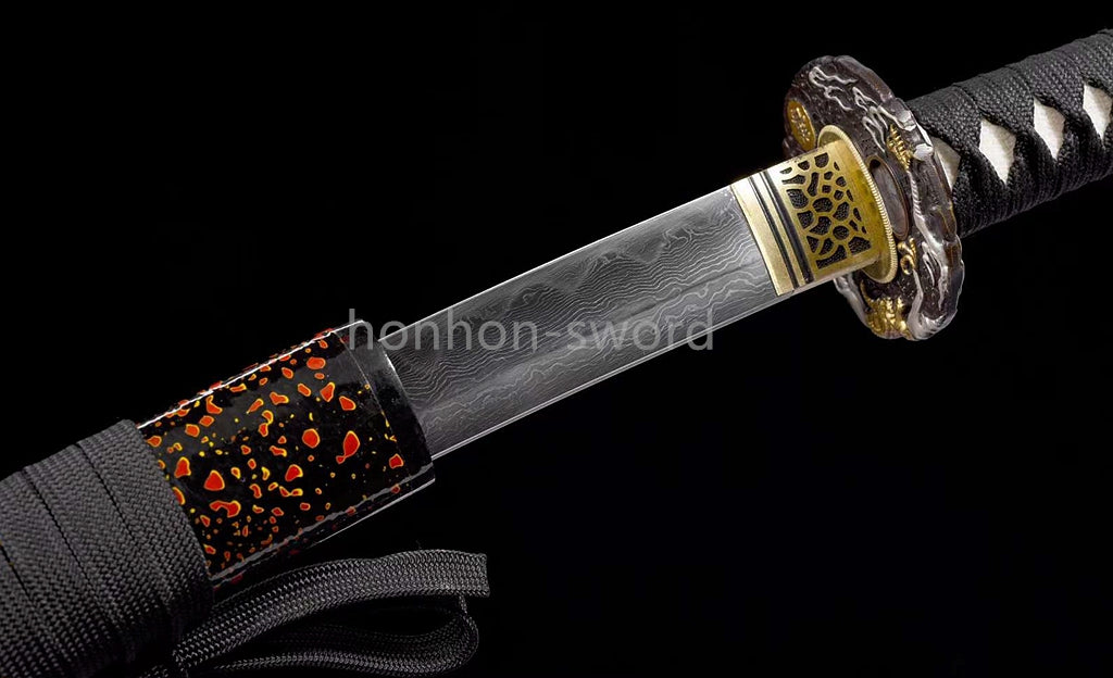 Folded Steel Clay Tempered Katana Beige Blade Full Tang Samurai Sword  For Battle