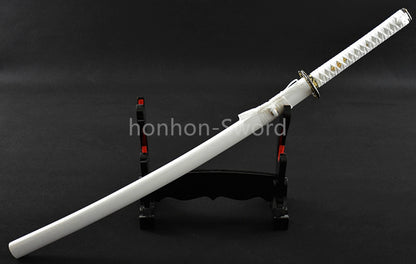 White Japanese Katana Carbon Steel Full Tang Samurai Sword Sharp Battle Ready