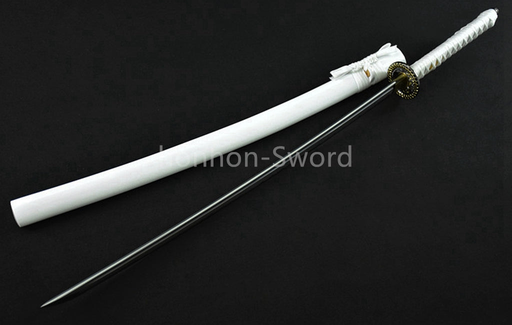 White Japanese Katana Carbon Steel Full Tang Samurai Sword Sharp Battle Ready