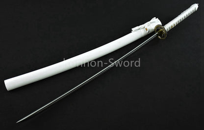 White Japanese Katana Carbon Steel Full Tang Samurai Sword Sharp Battle Ready