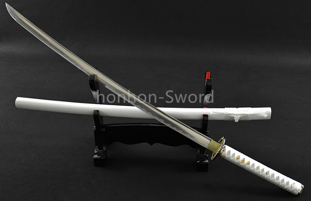 White Japanese Katana Carbon Steel Full Tang Samurai Sword Sharp Battle Ready
