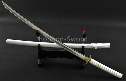 White Japanese Katana Carbon Steel Full Tang Samurai Sword Sharp Battle Ready