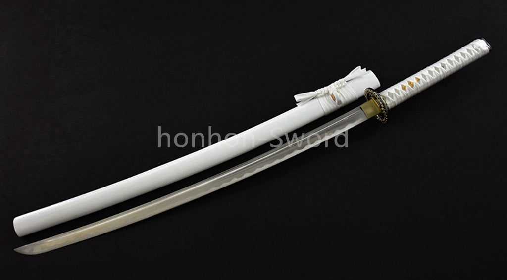 White Japanese Katana Carbon Steel Full Tang Samurai Sword Sharp Battle Ready