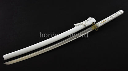 White Japanese Katana Carbon Steel Full Tang Samurai Sword Sharp Battle Ready