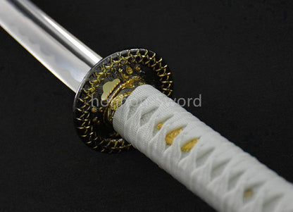 White Japanese Katana Carbon Steel Full Tang Samurai Sword Sharp Battle Ready
