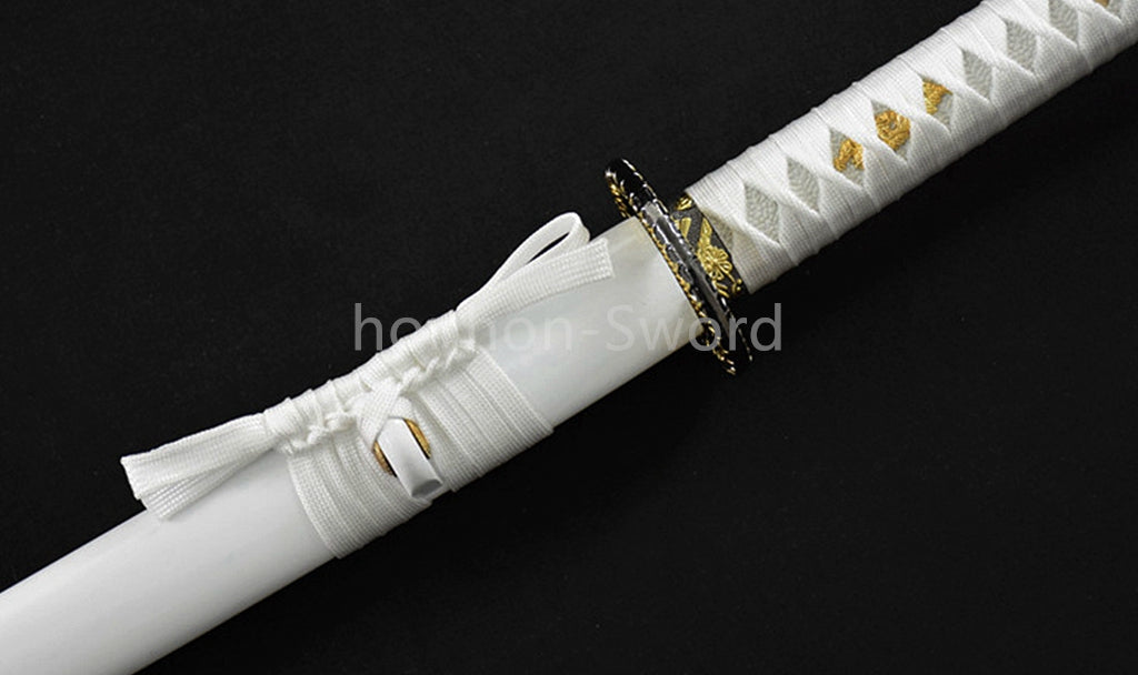 White Japanese Katana Carbon Steel Full Tang Samurai Sword Sharp Battle Ready