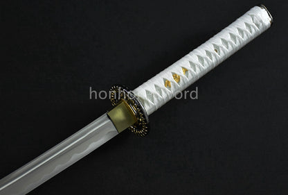 White Japanese Katana Carbon Steel Full Tang Samurai Sword Sharp Battle Ready